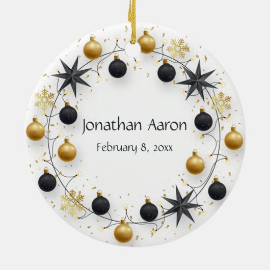 Baby's Eerste Kerst Custom Foot Prints Goud Keramisch Ornament (Achterkant)