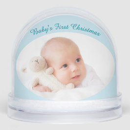 Baby's Eerste Kerst Custom Foto's Lichtblauw Sneeuwbol