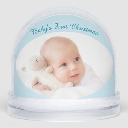 Baby's Eerste Kerst Custom Foto's Lichtblauw Sneeuwbol (Voorkant)