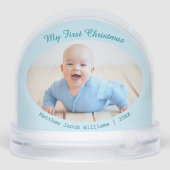 Baby's Eerste Kerst Custom Foto's Lichtblauw Sneeuwbol (Achterkant)