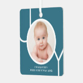 Baby's Eerste Kerst Custom Keepsake Foto Blauwgroe Metalen Ornament (Voorkant links)
