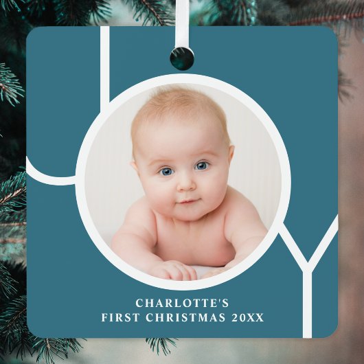 Baby's Eerste Kerst Custom Keepsake Foto Blauwgroe Metalen Ornament