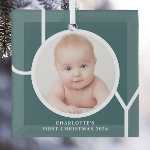 Baby's Eerste Kerst Custom Keepsake Foto Groen Glas Ornament