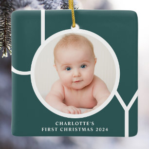 Baby's Eerste Kerst Custom Keepsake Foto Groen Keramisch Ornament