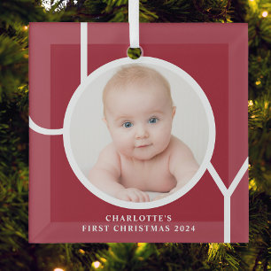 Baby's Eerste Kerst Custom Keepsake Foto Rood Glas Ornament