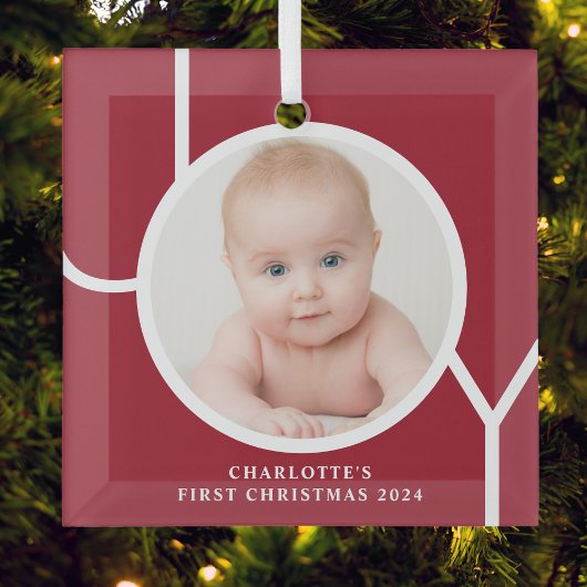 Baby's Eerste Kerst Custom Keepsake Foto Rood Glas Ornament