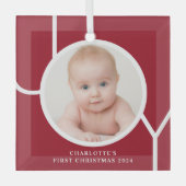 Baby's Eerste Kerst Custom Keepsake Foto Rood Glas Ornament (Voorkant)