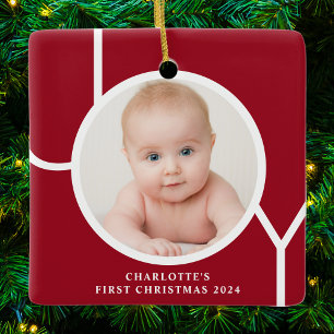 Baby's Eerste Kerst Custom Keepsake Foto Rood Keramisch Ornament