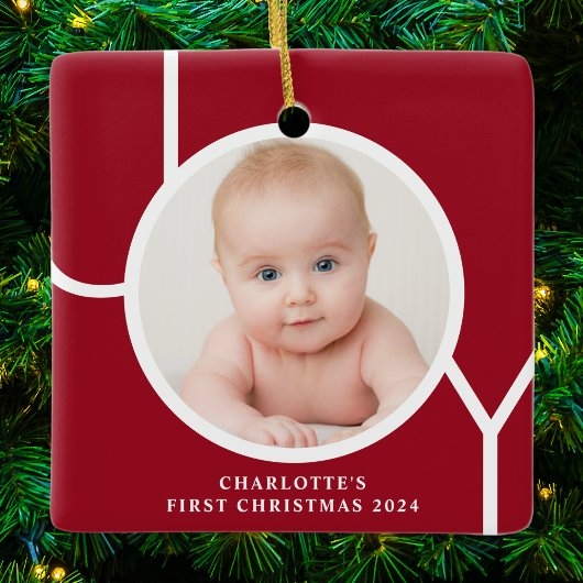 Baby's Eerste Kerst Custom Keepsake Foto Rood Keramisch Ornament