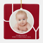 Baby's Eerste Kerst Custom Keepsake Foto Rood Keramisch Ornament (Achterkant)