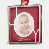 Baby's Eerste Kerst Custom Keepsake Rode Foto Metalen Ornament (Links)