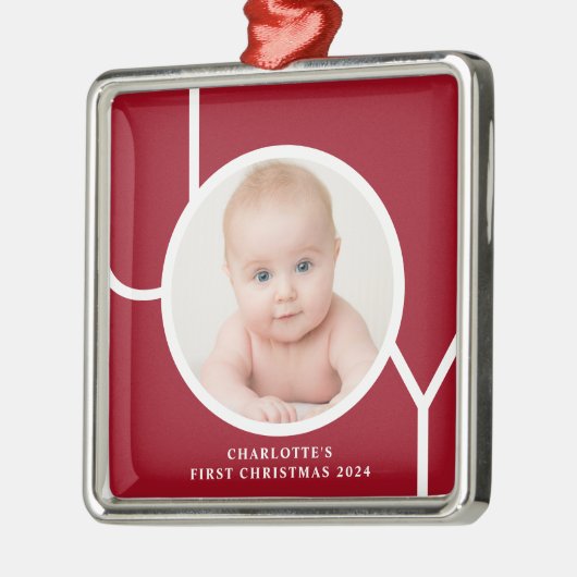 Baby's Eerste Kerst Custom Keepsake Rode Foto Metalen Ornament (Links)