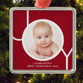 Baby's Eerste Kerst Custom Keepsake Rode Foto Metalen Ornament