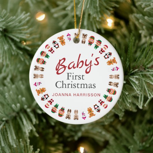 Baby's Eerste Kerst Custom Naam Foto Keramisch Ornament (Boom)