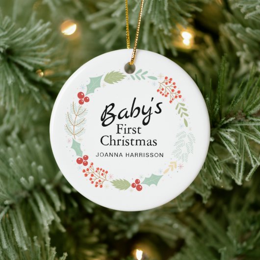 Baby's Eerste Kerst Custom Naam Foto Keramisch Ornament (Boom)