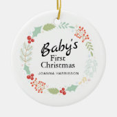 Baby's Eerste Kerst Custom Naam Foto Keramisch Ornament (Voorkant)