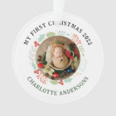 Baby's Eerste Kerst Custom Name 2 Foto Ornament (voorkant)