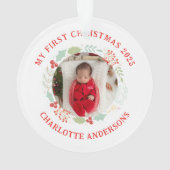 Baby's Eerste Kerst Custom Name 2 Foto Ornament (achterkant)