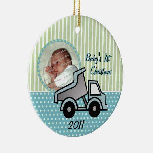 Baby's Eerste Kerst Dump Truck Foto Keramisch Ornament (Rechts)