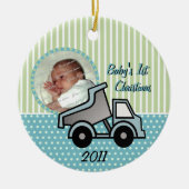 Baby's Eerste Kerst Dump Truck Foto Keramisch Ornament (Voorkant)