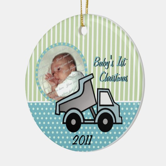 Baby's Eerste Kerst Dump Truck Foto Keramisch Ornament (Links)