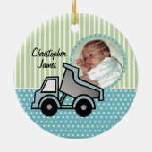 Baby's Eerste Kerst Dump Truck Foto Keramisch Ornament (Achterkant)