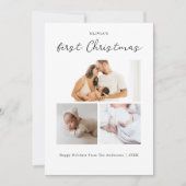 Baby's Eerste Kerst Eenvoudige Moderne Drie Foto Feestdagenkaart (Voorkant)