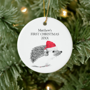 Baby's eerste kerst egel bos jongen keramisch ornament