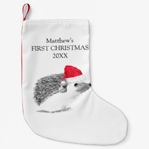 Baby's eerste kerst egel bos jongen kleine kerstsok
