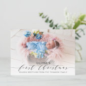 Baby's eerste kerst elegante met de hand beletterd feestdagenkaart (Staand voorkant)