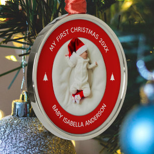Baby's eerste kerst Elegante Rode Foto-herinnering Metalen Ornament