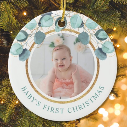 Baby's eerste kerst Eucalyptus foto Keramisch Ornament