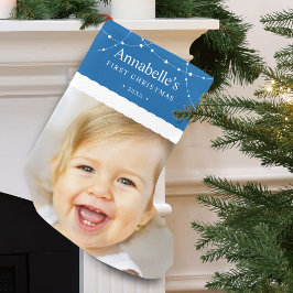 Baby's Eerste Kerst Foto Blauw Kleine Kerstsok