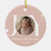 Baby's Eerste Kerst Foto Blush Roze Keramisch Ornament (Voorkant)