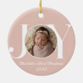 Baby's Eerste Kerst Foto Blush Roze Keramisch Ornament (Achterkant)
