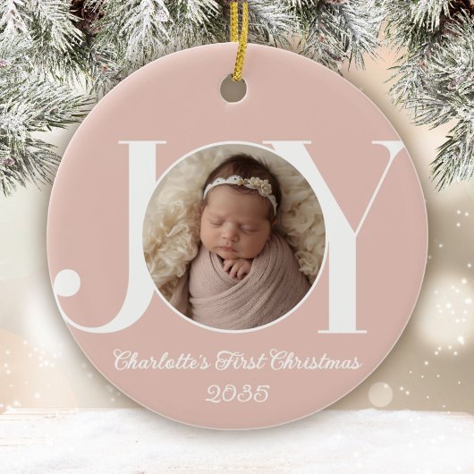 Baby's Eerste Kerst Foto Blush Roze Keramisch Ornament