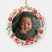 Baby's Eerste Kerst Foto Botanisch Keramisch Ornament (Voorkant)