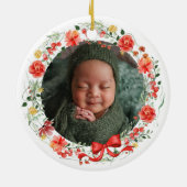 Baby's Eerste Kerst Foto Botanisch Keramisch Ornament (Achterkant)