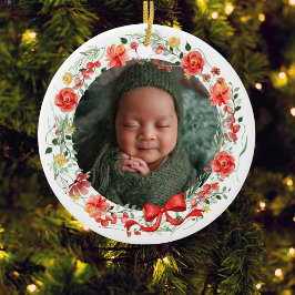 Baby's Eerste Kerst Foto Botanisch Keramisch Ornament