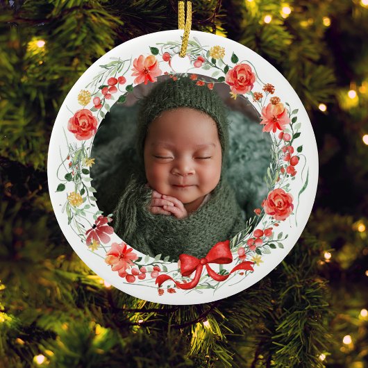 Baby's Eerste Kerst Foto Botanisch Keramisch Ornament