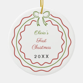 Baby's eerste kerst foto coquette strik scallop keramisch ornament