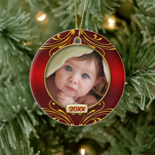 Baby's Eerste Kerst Foto Frame Keramisch Ornament (Boom)
