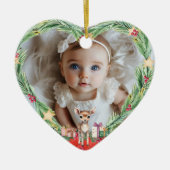 Baby's eerste kerst-foto-hart-rendier keramisch ornament (Voorkant)