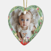 Baby's eerste kerst-foto-hart-rendier keramisch ornament (Links)