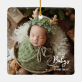 Baby's Eerste Kerst Foto Keramisch Ornament (Achterkant)