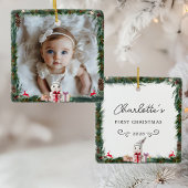 Baby's eerste kerst-foto-konijn keramisch ornament