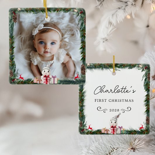 Baby's eerste kerst-foto-konijn keramisch ornament