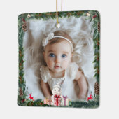 Baby's eerste kerst-foto-konijn keramisch ornament (Links)