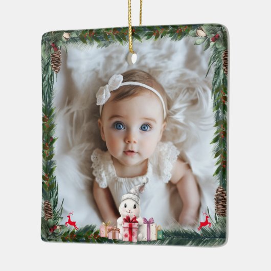 Baby's eerste kerst-foto-konijn keramisch ornament (Links)