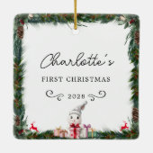 Baby's eerste kerst-foto-konijn keramisch ornament (Achterkant)
